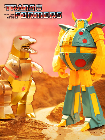 Transformers ReAction Grimlock (Metallic) & Unicron (Yellow) BBTS 25th Anniversary Exclusive Figures