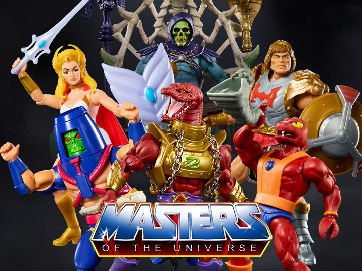 Masters of the Universe logo and action figures