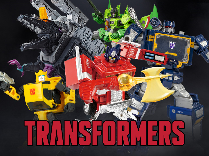 Transformers logo and action figures