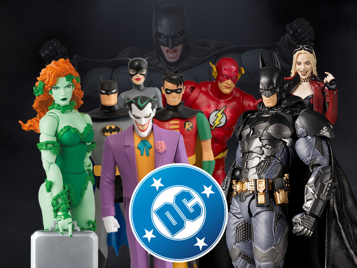 dc logo and action figures