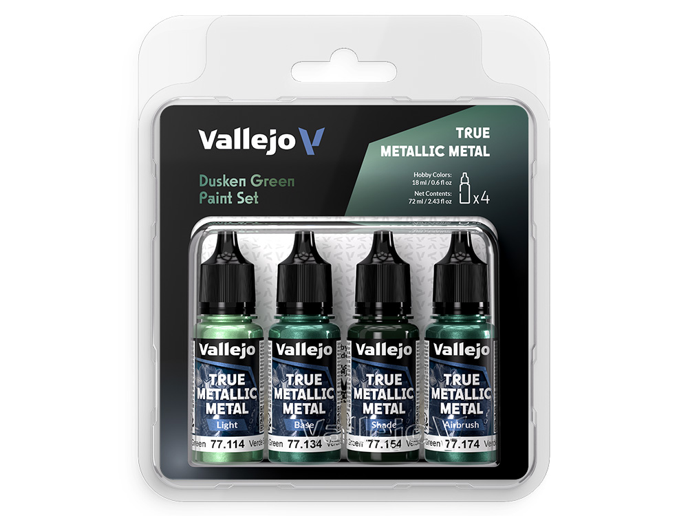 Vallejo True Metallic Metal: Dusken Green 4 Color Paint Set