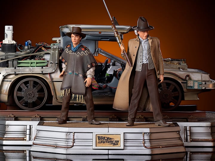 Back to the Future Part III Marty & Doc with DeLorean 1/10 Art Scale Limited Edition Statue Set Gallery Image 1