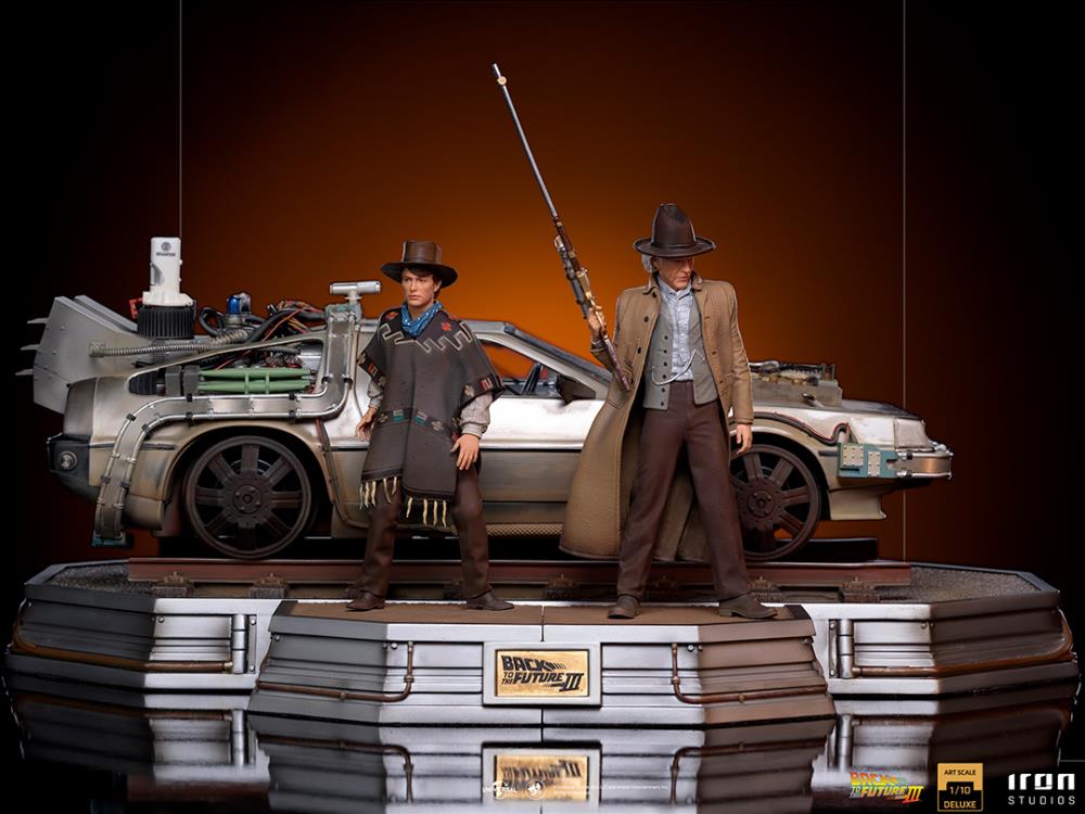Back to the Future Part III Marty & Doc with DeLorean 1/10 Art Scale Limited Edition Statue Set Gallery Image 3