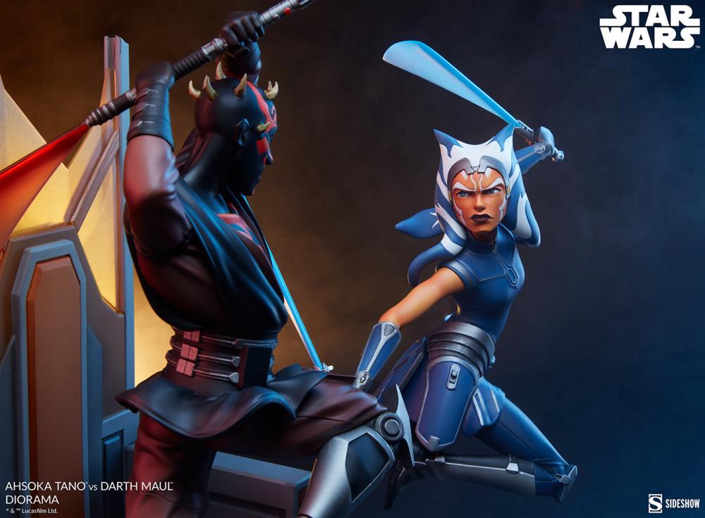 Star Wars: Clone Wars Ahsoka Tano vs Darth Maul Diorama Statue Gallery Image 6