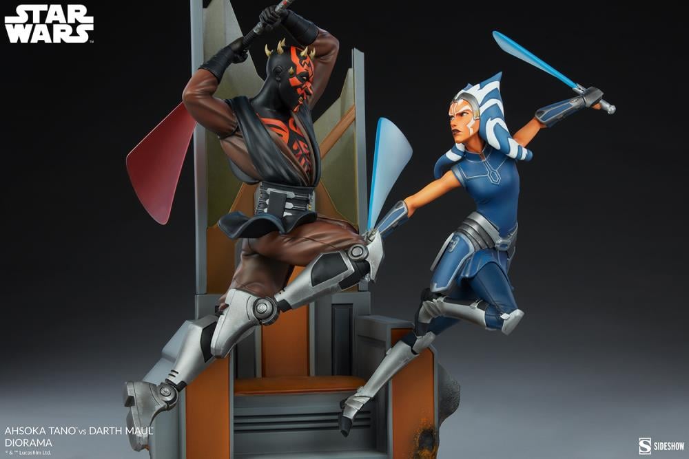 Star Wars: Clone Wars Ahsoka Tano vs Darth Maul Diorama Statue Gallery Image 14