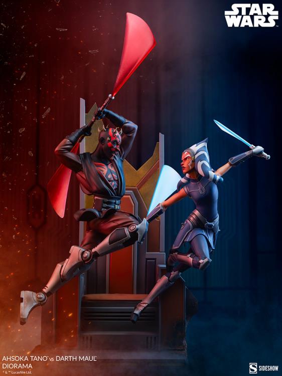 Star Wars: Clone Wars Ahsoka Tano vs Darth Maul Diorama Statue Gallery Image 3
