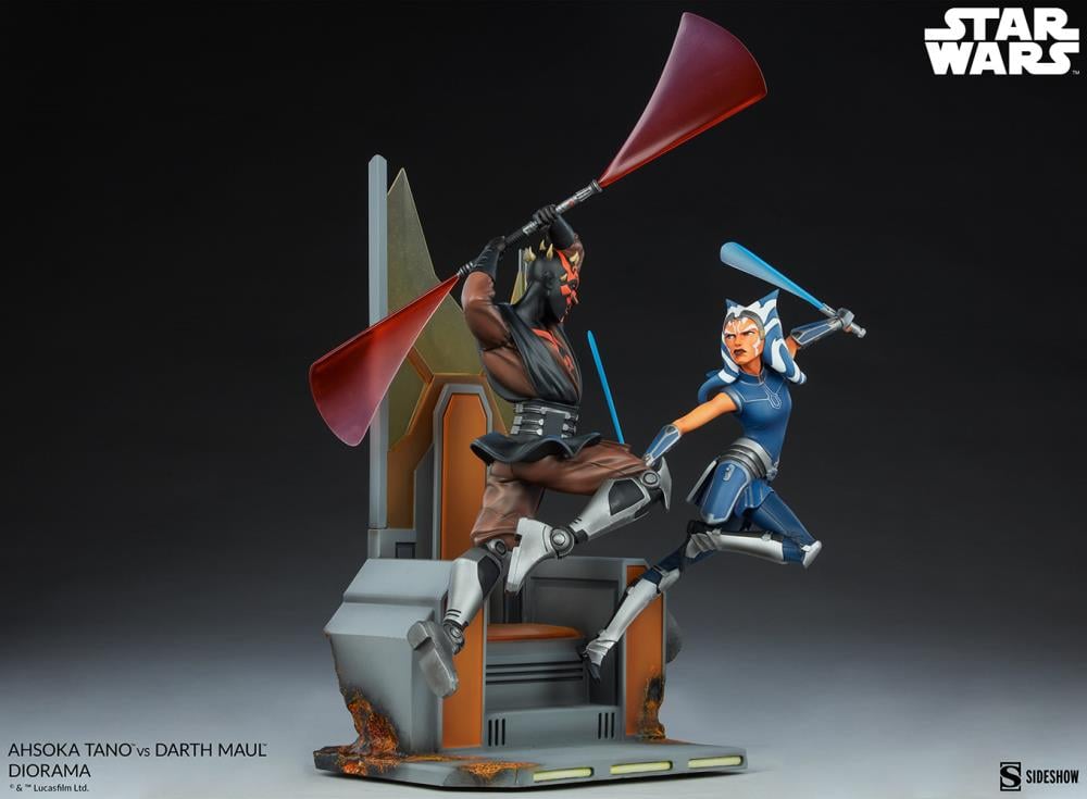Star Wars: Clone Wars Ahsoka Tano vs Darth Maul Diorama Statue Gallery Image 8