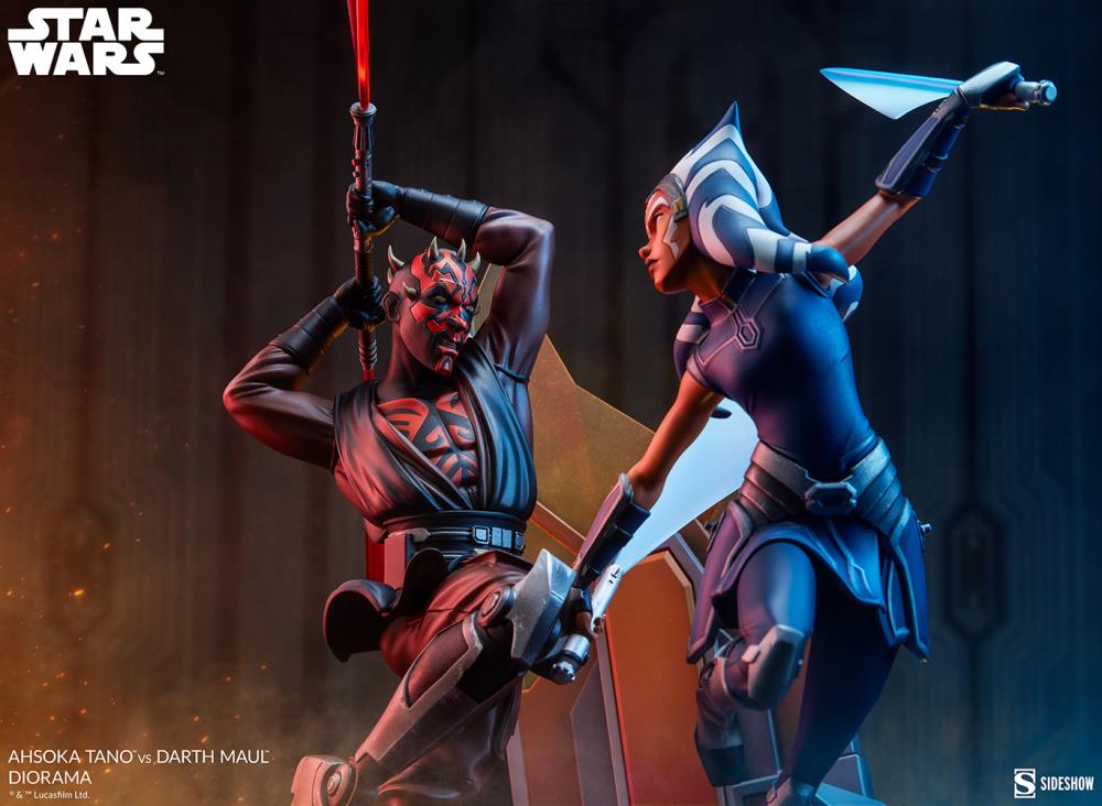 Star Wars: Clone Wars Ahsoka Tano vs Darth Maul Diorama Statue Gallery Image 5