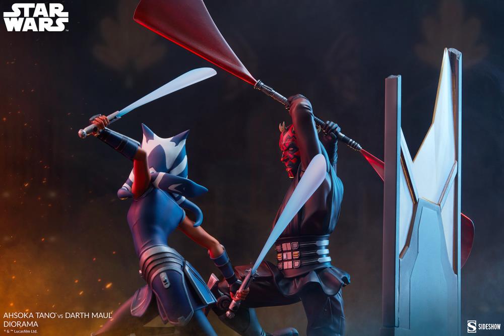 Star Wars: Clone Wars Ahsoka Tano vs Darth Maul Diorama Statue Gallery Image 4