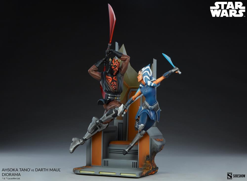 Star Wars: Clone Wars Ahsoka Tano vs Darth Maul Diorama Statue Gallery Image 12