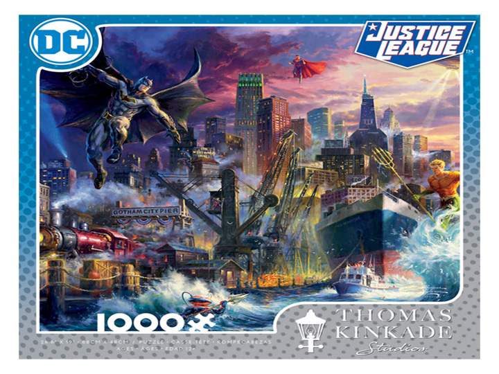 Thomas Kinkade Justice League Showdown at Gotham Pier 1000-Piece Puzzle Gallery Image 1