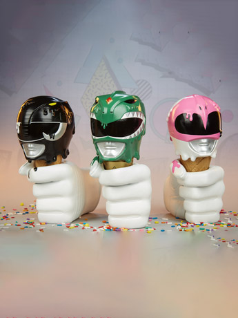 Mighty Morphin Power Rangers One-Scoops Green, Black and Pink Power Rangers Set Gallery Image 2