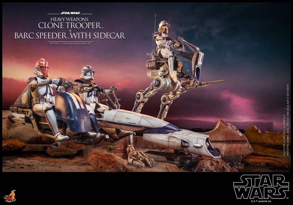 Star Wars: The Clone Wars TMS077 Heavy Weapons Clone Trooper & BARC Speeder with Sidecar 1/6th Scale Collectible Figure Set Gallery Image 10