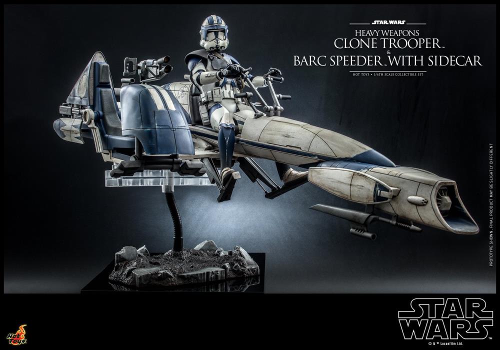 Star Wars: The Clone Wars TMS077 Heavy Weapons Clone Trooper & BARC Speeder with Sidecar 1/6th Scale Collectible Figure Set Gallery Image 4