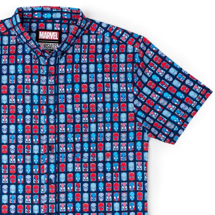 Marvel Comics Spider-Man The Spidey Bunch Short Sleeve Button Up Shirt Gallery Image 3