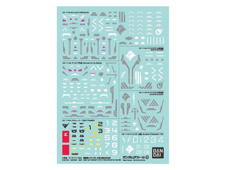 Gundam Decal No.135 Mobile Suit Gundam: The Witch From Mercury Set 3 Multiuse Decal Sheets Gallery Image 1