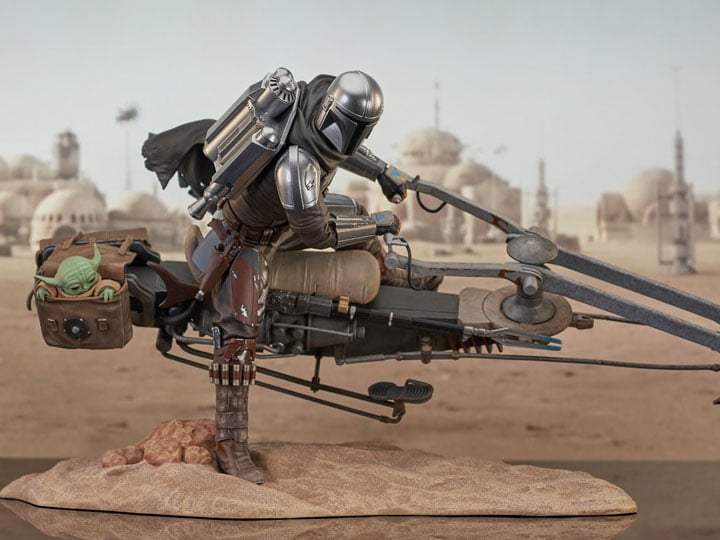 The Mandalorian Premier Collection Din Djarin with Speeder Bike 1/7 Scale Limited Edition Statue Gallery Image 1