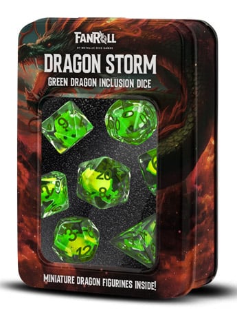 Dragon Storm Inclusion Green Dragon Resin Dice Set Gallery Image 2