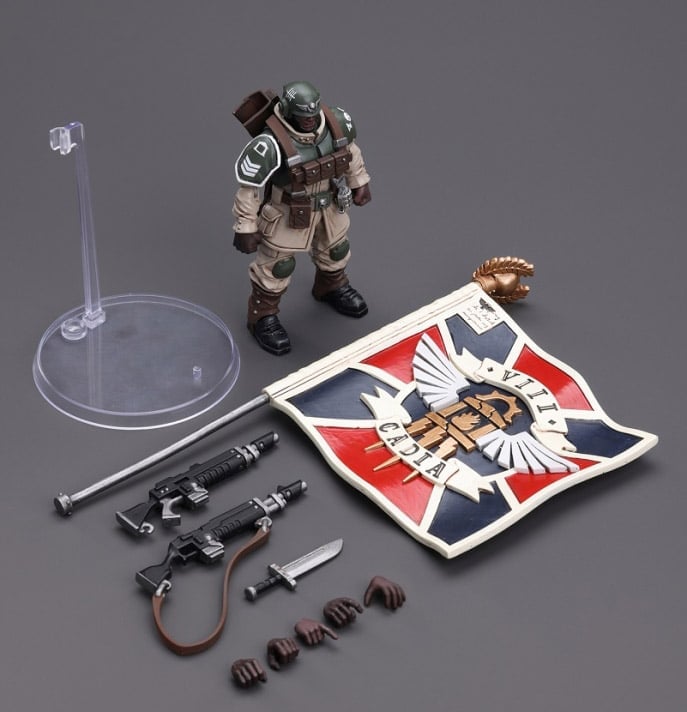 Warhammer 40k Astra Militarum Cadian Command Squad Veteran with Regimental Standard 1/18 Scale Action Figure Gallery Image 14