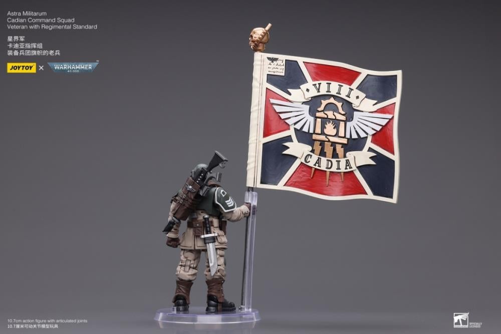 Warhammer 40k Astra Militarum Cadian Command Squad Veteran with Regimental Standard 1/18 Scale Action Figure Gallery Image 6
