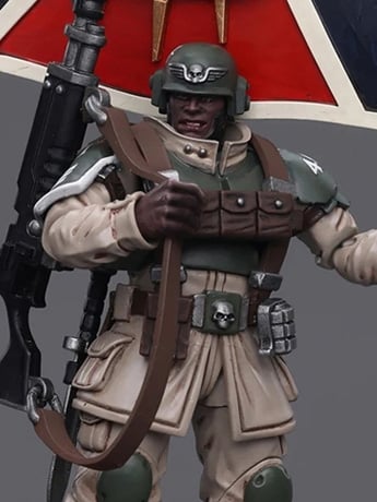 Warhammer 40k Astra Militarum Cadian Command Squad Veteran with Regimental Standard 1/18 Scale Action Figure Gallery Image 2