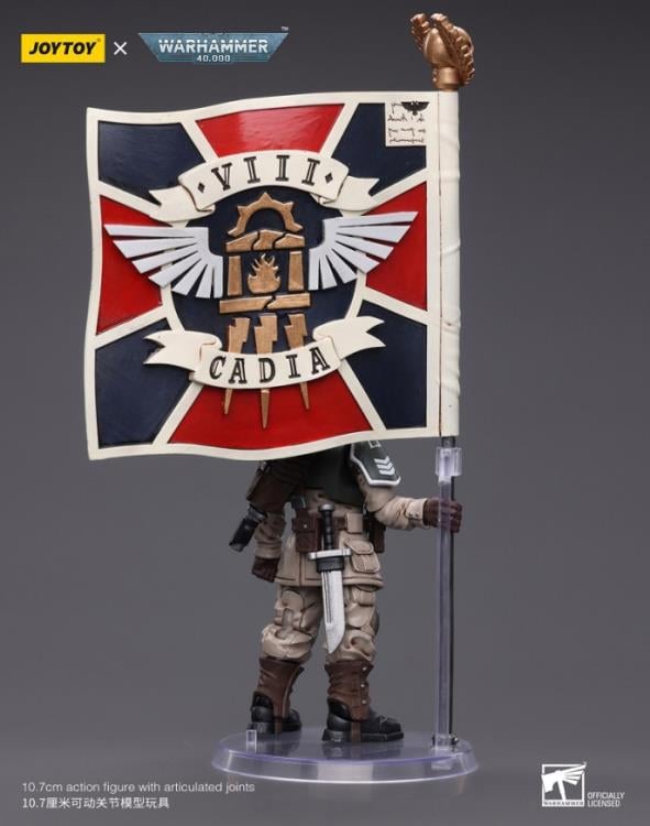 Warhammer 40k Astra Militarum Cadian Command Squad Veteran with Regimental Standard 1/18 Scale Action Figure Gallery Image 11