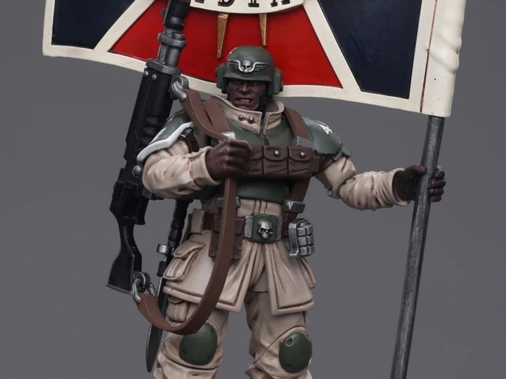 Warhammer 40k Astra Militarum Cadian Command Squad Veteran with Regimental Standard 1/18 Scale Action Figure Gallery Image 1