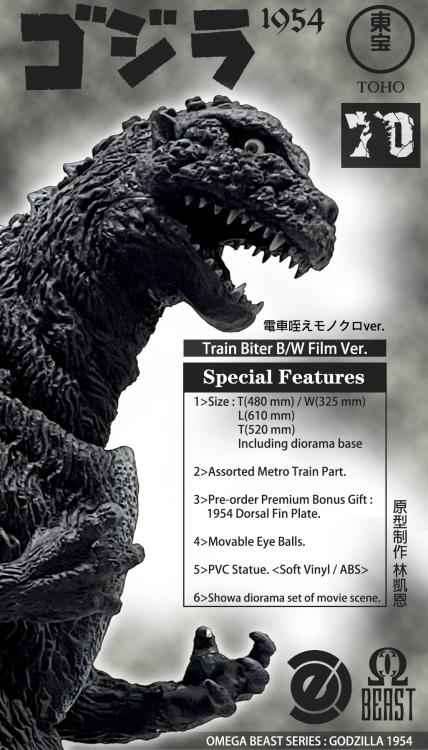 Godzilla (1954) Omega Beast Series Godzilla Train Biter (B/W Film 70th Anniversary Ver.) Limited Edition Statue Gallery Image 16