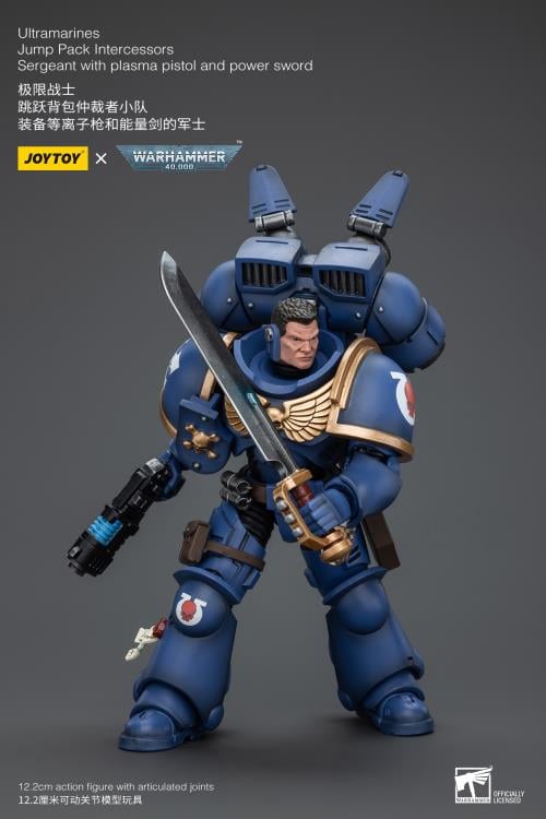 Warhammer 40K Ultramarines Jump Pack Intercessors Sergeant with Plasma Pistol and Power Sword 1/18 Scale Action Figure Gallery Image 4