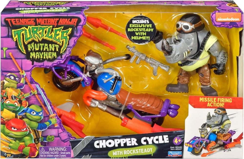 Teenage Mutant Ninja Turtles: Mutant Mayhem Chopper Cycle with Rocksteady Vehicle Set Gallery Image 7