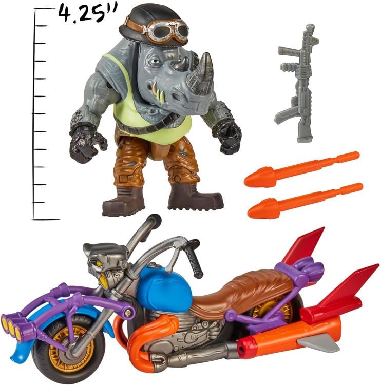 Teenage Mutant Ninja Turtles: Mutant Mayhem Chopper Cycle with Rocksteady Vehicle Set Gallery Image 6