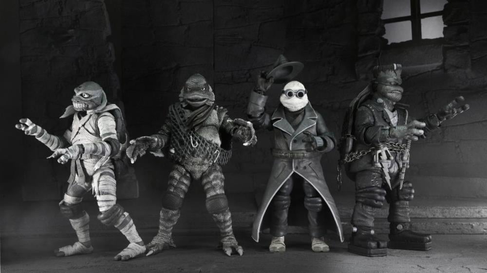 Universal Monsters x Teenage Mutant Ninja Turtles Turtles (Black & White) Action Figure 4-Pack Gallery Image 3