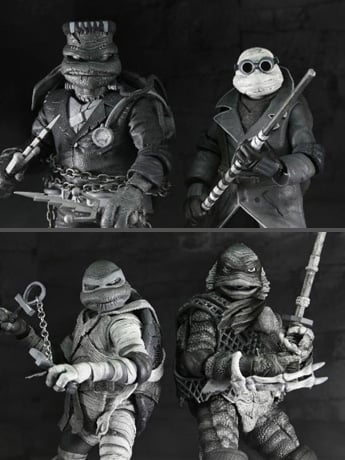 Universal Monsters x Teenage Mutant Ninja Turtles Turtles (Black & White) Action Figure 4-Pack Gallery Image 2