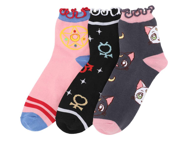 Sailor Moon Junior's Quarter Crew Socks Three-Pack Gallery Image 1