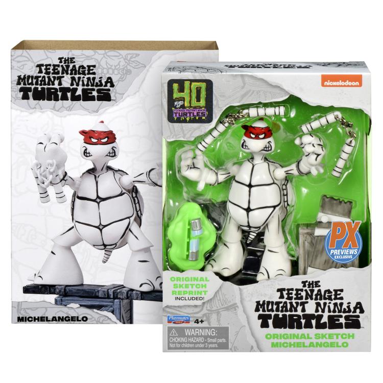 Teenage Mutant Ninja Turtles 40th Anniversary PX Previews Black & White Original Sketch Michelangelo Exclusive Figure Gallery Image 8