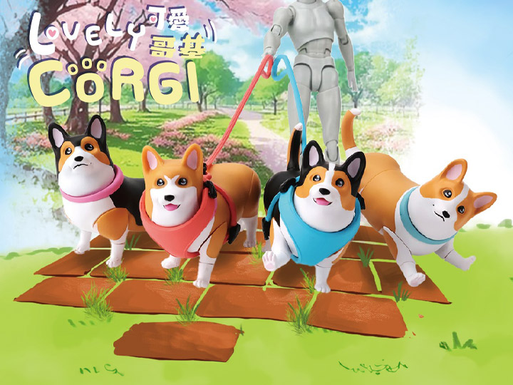 Mini Fext Lovely Corgi 1/12 Scale Boxed Set of 4 Figures Gallery Image 1