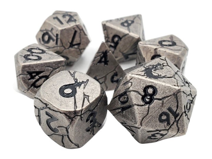 Old School Orc Forged Ancient Silver with Black Metal Dice Set Gallery Image 1