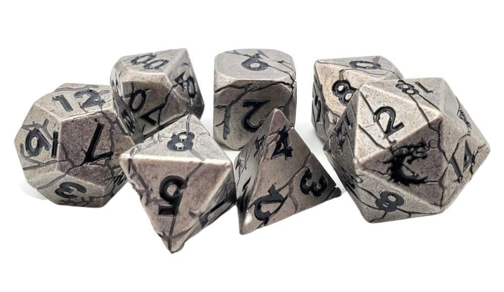 Old School Orc Forged Ancient Silver with Black Metal Dice Set Gallery Image 3