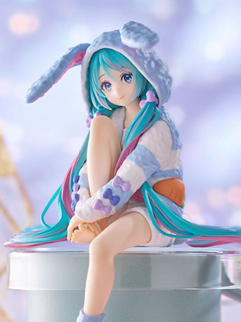 Noodle Stopper Miku Figure - Rabbit Ear Hood Pajama Blue Color