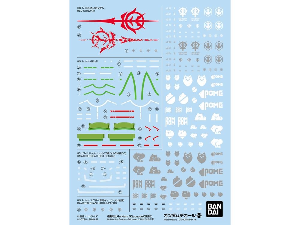 Gundam Decal No.140 Mobile Suit Gundam GQuuuuuuX 1/144 Scale General Purpose 2 Decal Sheets Gallery Image 1