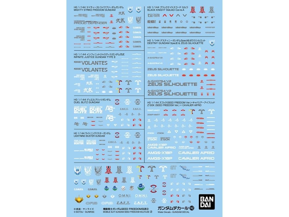 Gundam Decal No.142 Mobile Suit Gundam SEED Freedom 1/144 Scale General Purpose 2 Decal Sheets Gallery Image 1