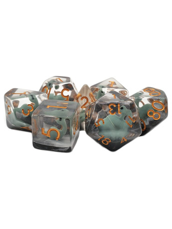 Old School Animal Kingdom Baby Brontosaurus (Green) Infused Acrylic Resin Dice Set Gallery Image 2