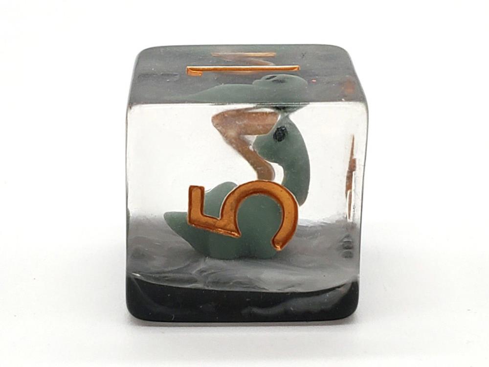Old School Animal Kingdom Baby Brontosaurus (Green) Infused Acrylic Resin Dice Set Gallery Image 3
