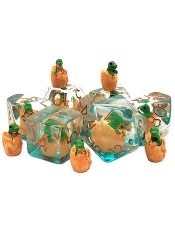 Old School Dragon Hatchling Infused Acrylic Dice Set Gallery Image 2