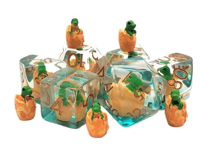 Old School Dragon Hatchling Infused Acrylic Dice Set Gallery Image 1
