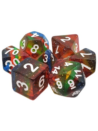 Old School Gradients Translucent Glitter Rainbow Acrylic Resin Dice Set