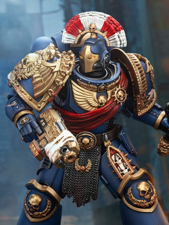 Warhammer 40,000: Space Marine 2 Ultramarines Relic Secundus Armor with Artificer Bolt Rifle, Chainsword and Bolt Pistol 1/18 Scale Action Figure Gallery Image 2