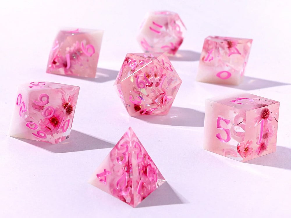 Hymgho Dice Captured Magic Sakura Cherry Blossom Sharp Edge Resin Dice Set Gallery Image 1