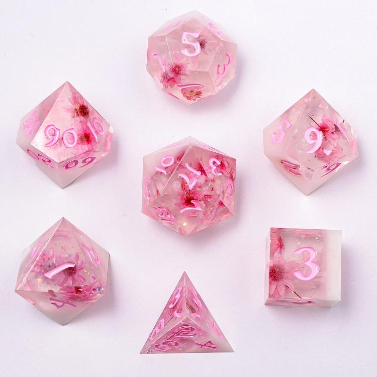 Hymgho Dice Captured Magic Sakura Cherry Blossom Sharp Edge Resin Dice Set Gallery Image 4