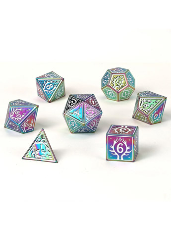 Hymgho Dice Druid Rainbow with White Solid Metal Dice Set Gallery Image 2